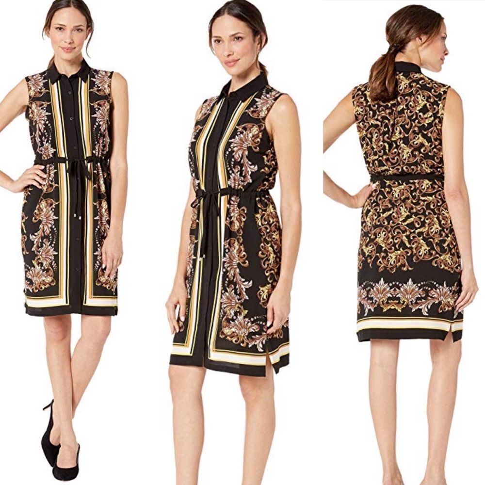Jones New York Sleeveless Dress (Gilded Scarf Black) Women's Dress